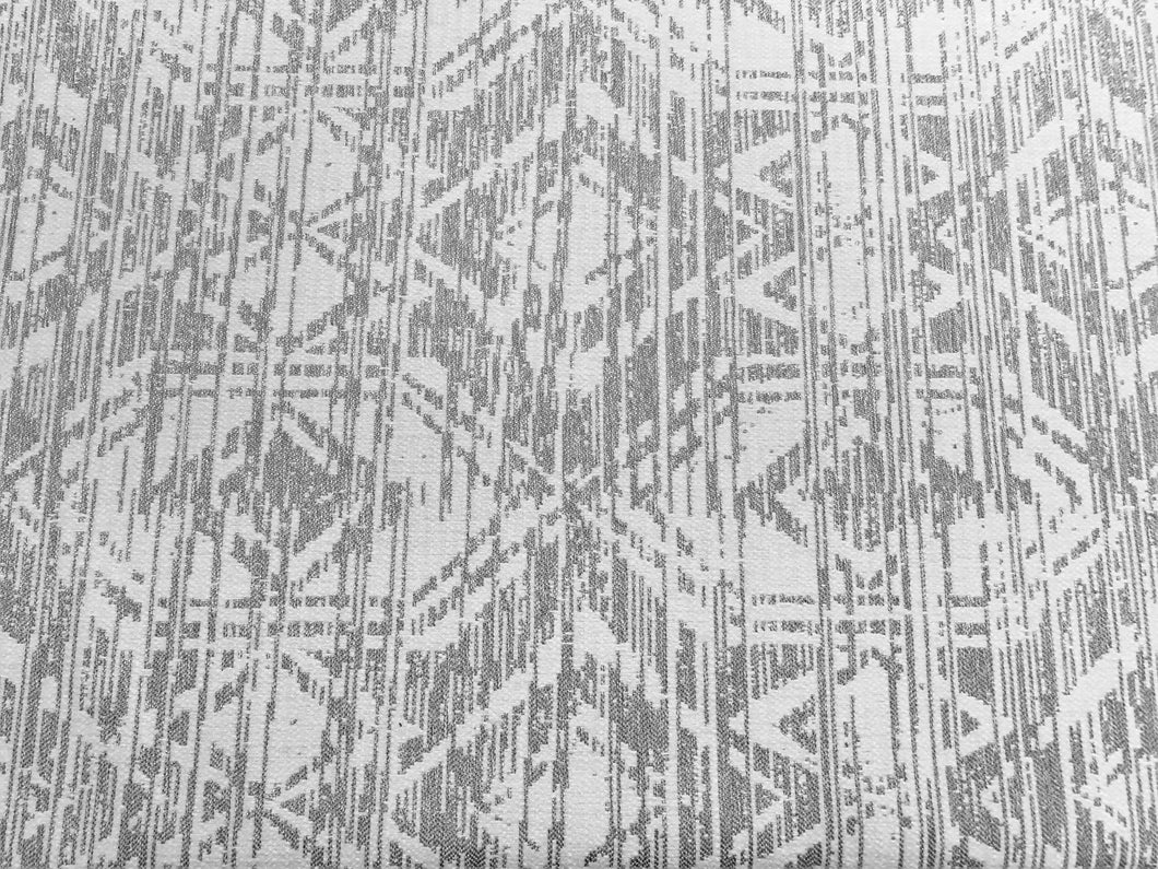 Silver Off White Geometric Abstract Southwestern Aztec Chenille Water Resistant Upholstery Drapery Fabric