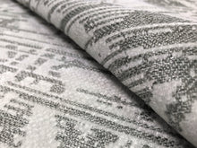 Load image into Gallery viewer, Silver Off White Geometric Abstract Southwestern Aztec Chenille Water Resistant Upholstery Drapery Fabric