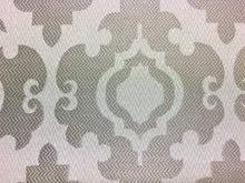 Load image into Gallery viewer, Silver Gray Greige Off White Trellis Geometric Medallion Herringbone Drapery Fabric