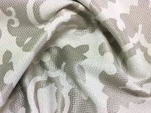 Load image into Gallery viewer, Silver Gray Greige Off White Trellis Geometric Medallion Herringbone Drapery Fabric