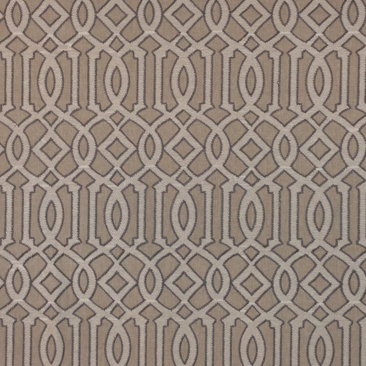 Fashion Ivory Beige Grey Embroidered Geometric Trellis Drapery Fabric