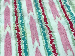 Embroidered Drapery Stripe Fabric Ivory Aqua Green Pink / Sorbet RMBLV