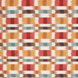 Geometric Abstract Drapery Upholstery Fabric Mustard Brown Green Red / Spice