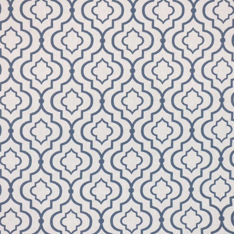 Embroidered Trellis Geometric Drapery Fabric White Beige Blue / RMIL13