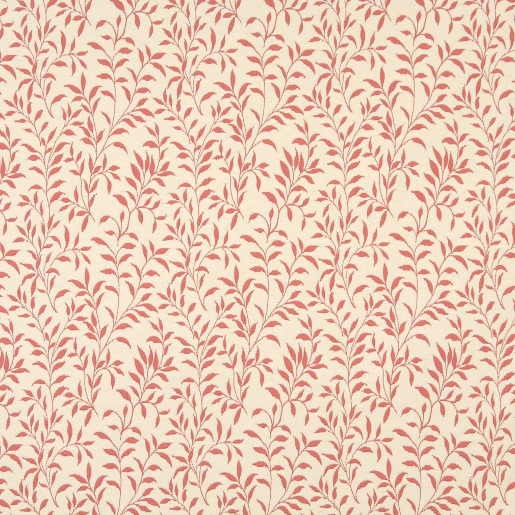 Essentials Floral Drapery Upholstery Fabric Salmon Ivory / Coral Leaf