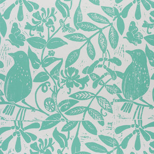Schumacher Bird & Bee Wallpaper / Seaglass
