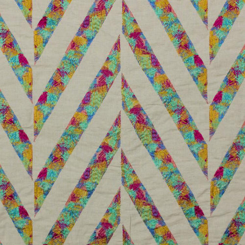 Scrafitti Multi Color Neon Pink Green Embroidered Geometric Linen Blend Fabric