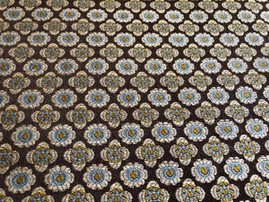 Floral Medallion Upholstery Fabric Olive Green Blue Light Yellow