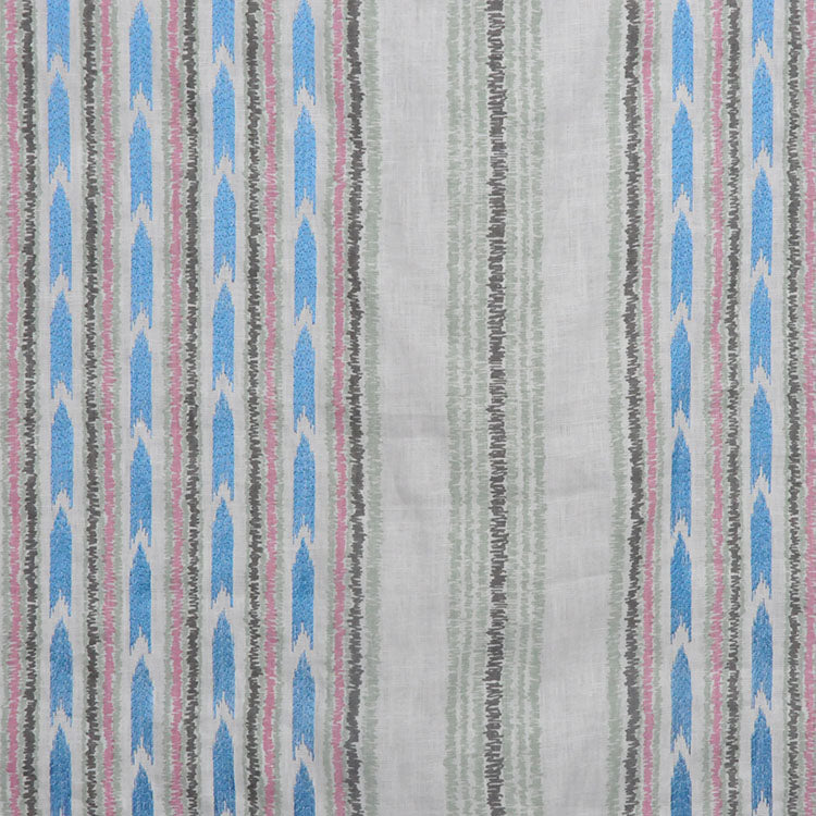 Embroidered Drapery Stripe Fabric Ivory Blue Green Pink / Spring RMBLV