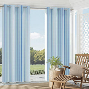 Essentials Outdoor Acrylic Stripe Upholstery Drapery Fabric Auqa Blue White / 30020-03