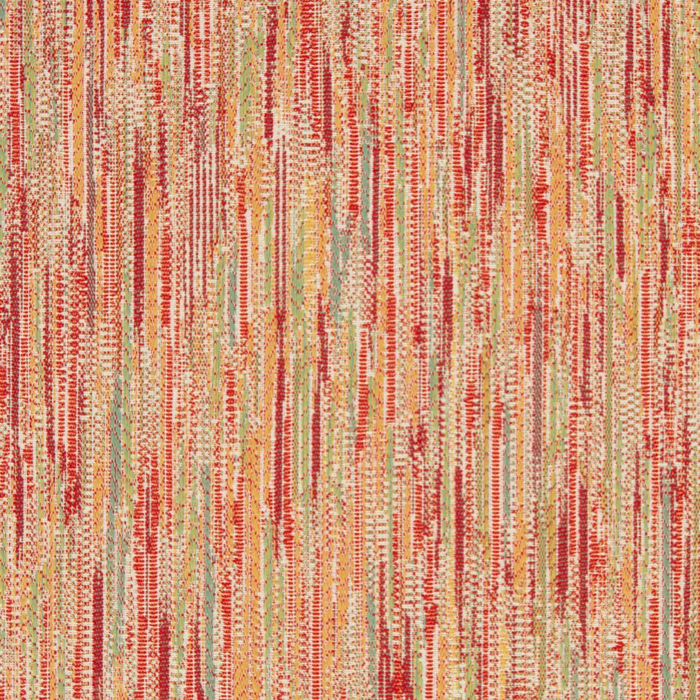 Essentials Upholstery Drapery Stripe Fabric / Coral Red Yellow Green