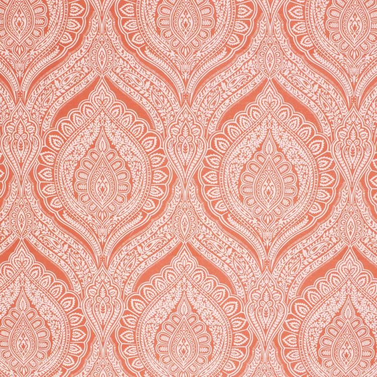 Orange Cream Cotton Drapery Upholstery Paisley Fabric / Tangerine