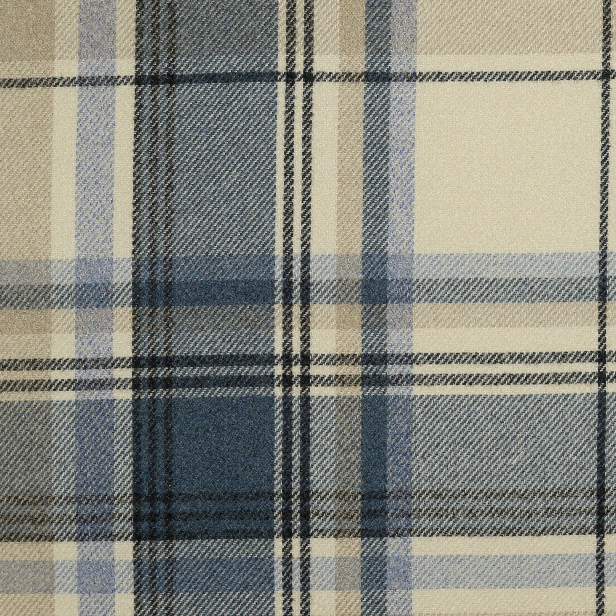 Stain Resistant Teal Blue Greige Cream Charcoal Grey Tartan Plaid  Upholstery Drapery Fabric