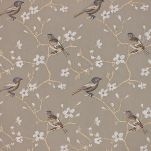 Embroidered Drapery Fabric Bird Floral Tree Beige Gray Ivory / RMIL13