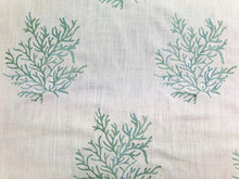Load image into Gallery viewer, 33" x 54" Kravet Marine Coral Turquoise Ivory Embroidered Cotton Linen Nautical Upholstery Drapery Fabric