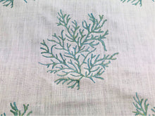 Load image into Gallery viewer, 33" x 54" Kravet Marine Coral Turquoise Ivory Embroidered Cotton Linen Nautical Upholstery Drapery Fabric