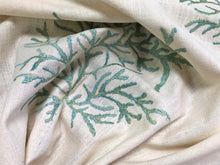 Load image into Gallery viewer, 33" x 54" Kravet Marine Coral Turquoise Ivory Embroidered Cotton Linen Nautical Upholstery Drapery Fabric