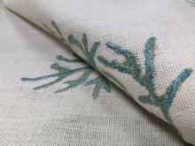 Load image into Gallery viewer, 33" x 54" Kravet Marine Coral Turquoise Ivory Embroidered Cotton Linen Nautical Upholstery Drapery Fabric