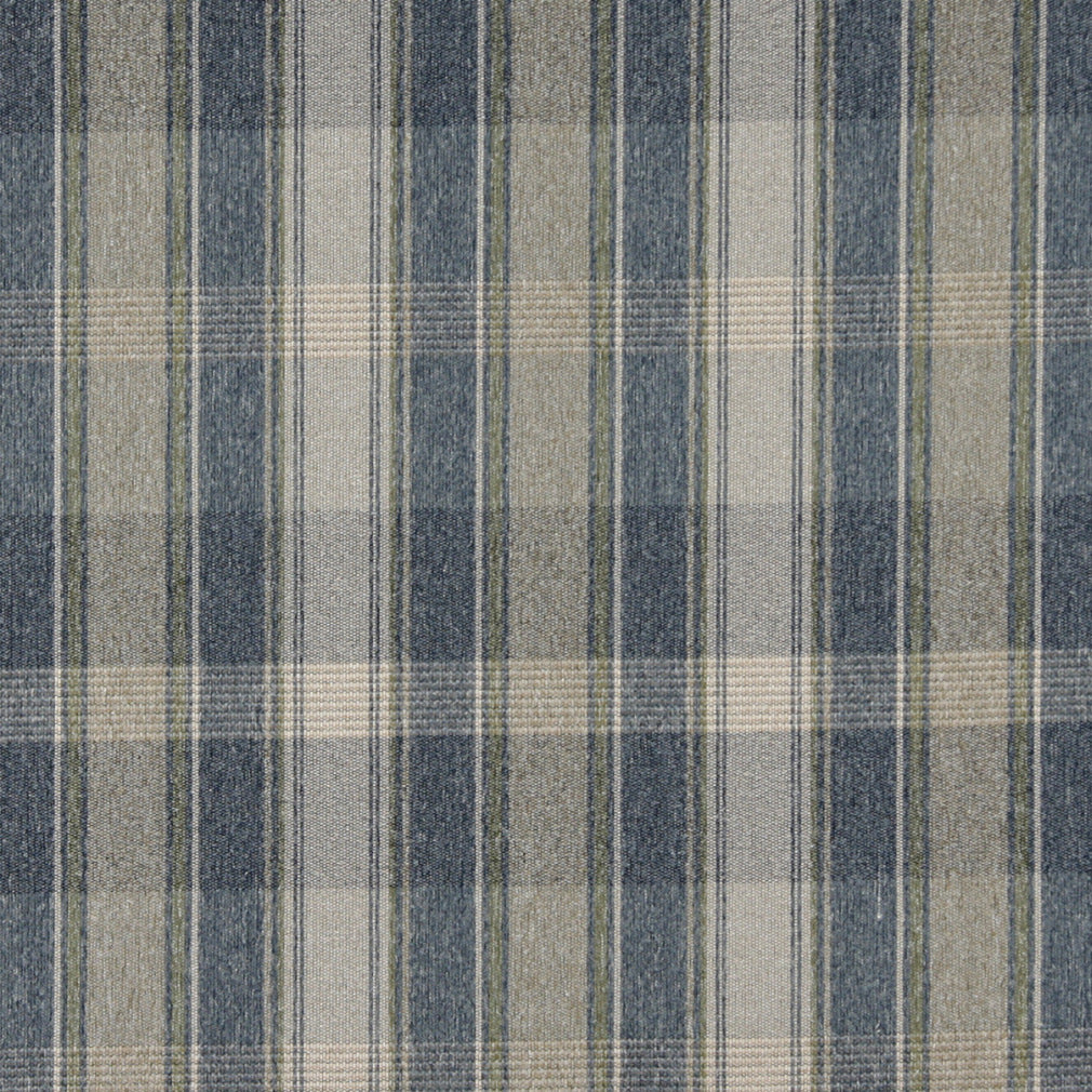 Essentials Tan Blue Beige Checkered Plaid Upholstery Fabric / Meadow