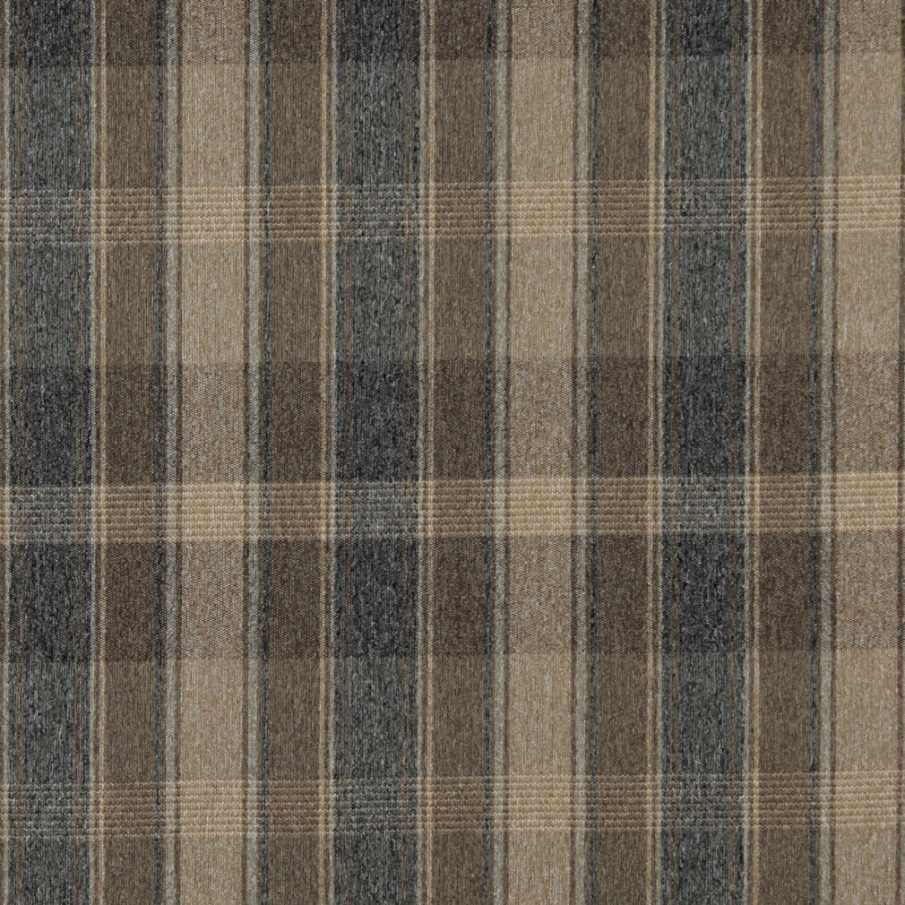 Essentials Tan Navy Beige Checkered Plaid Upholstery Fabric / Canyon