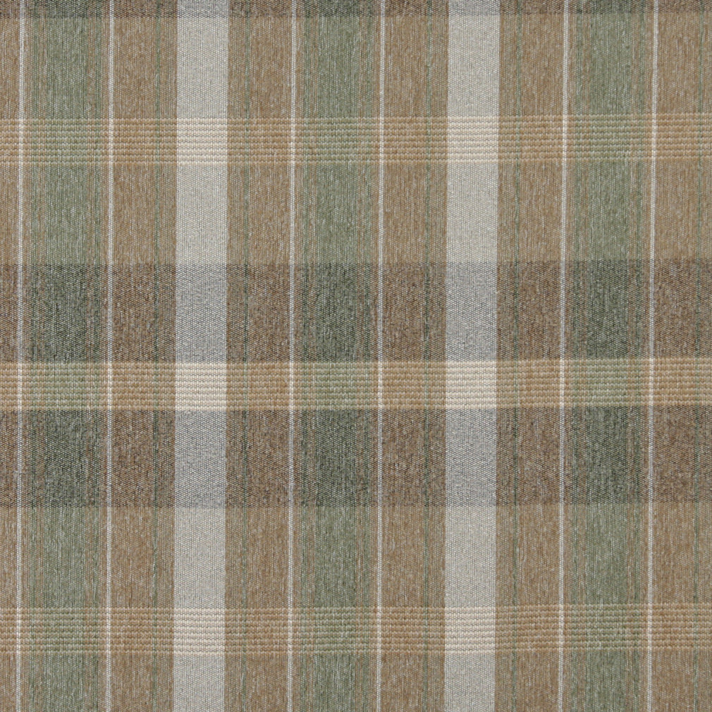 Essentials Tan Sage Ivory Checkered Plaid Upholstery Fabric / Aloe