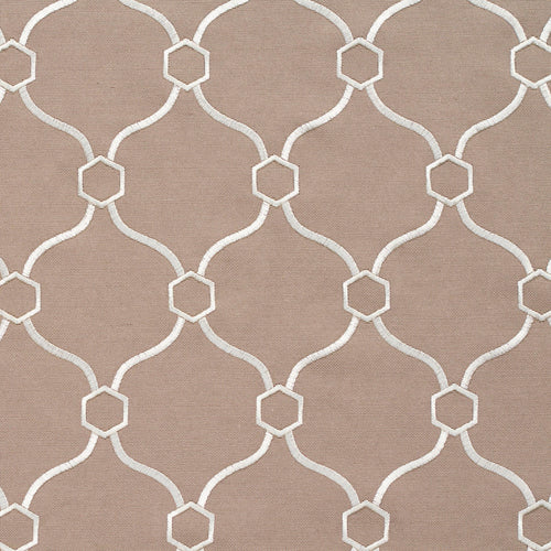 Essentials Linen Upholstery Drapery Fabric Tan White Embroidered Trellis Geometric