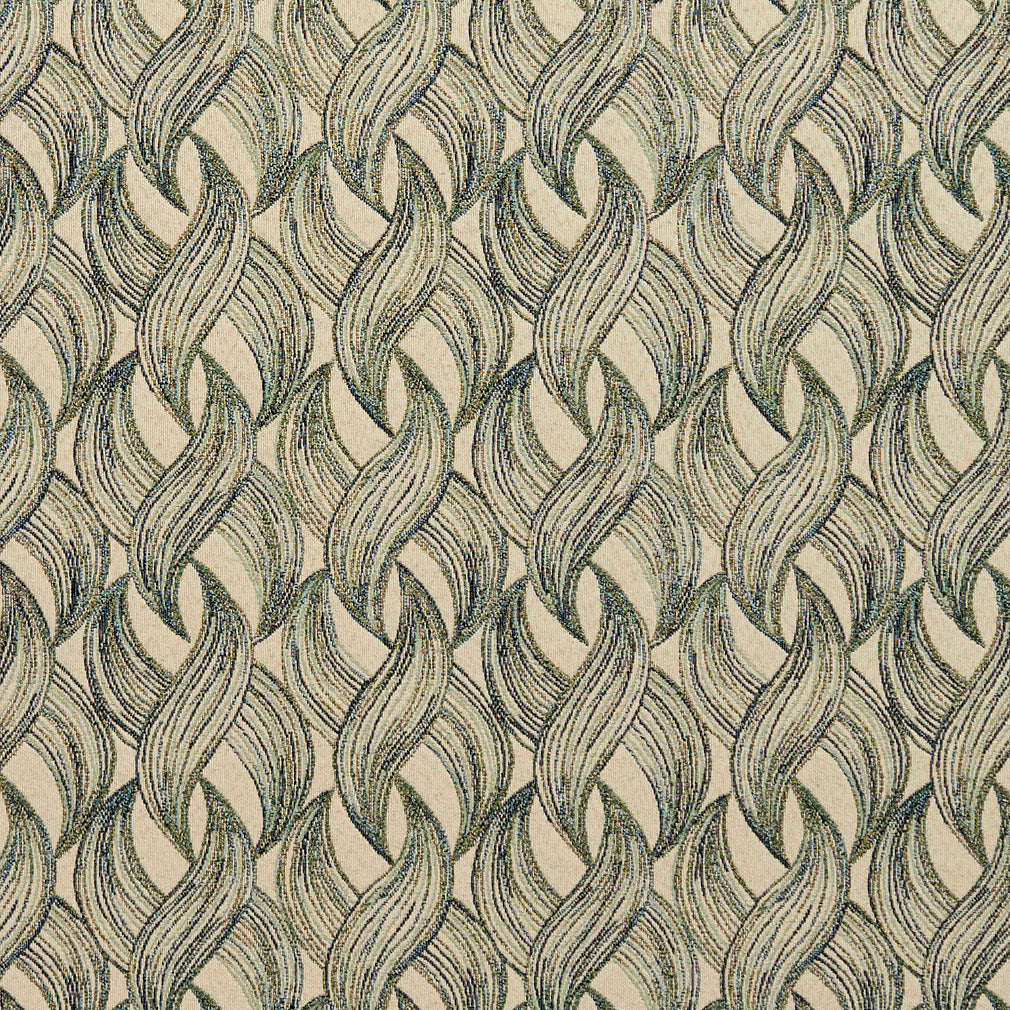 Essentials Teal Olive Green Beige Chain Upholstery Fabric / Meadow