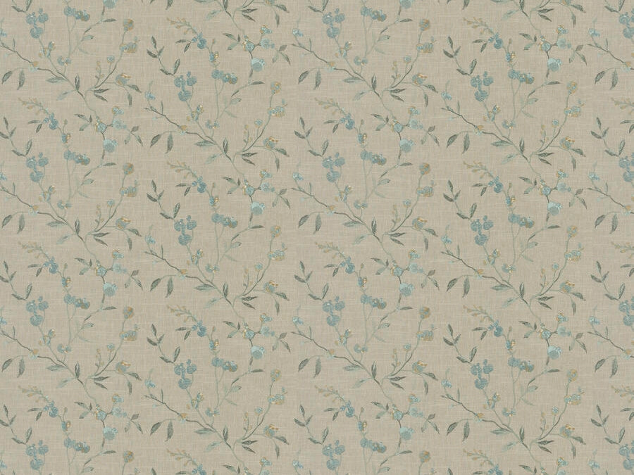 Taupe Beige Seafoam Green Gold Embroidered Floral Drapery Fabric