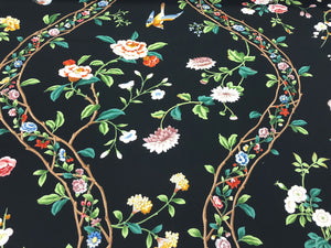 Brunschwig & Fils Silk Road Victoria & Albert Cotton Floral Bird Drapery Fabric Black Onyx