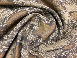 Valdese Weavers Snake Python Luzon Truffle Animal Reptile Skin Pattern Jacquard Gray Beige Bronze Gold Upholstery Drapery Fabric