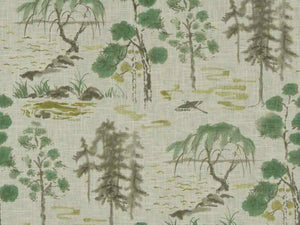 Ivory Olive Lime Green Teal Botanical Drapery Fabric