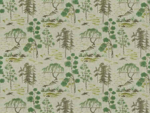 Ivory Olive Lime Green Teal Botanical Drapery Fabric