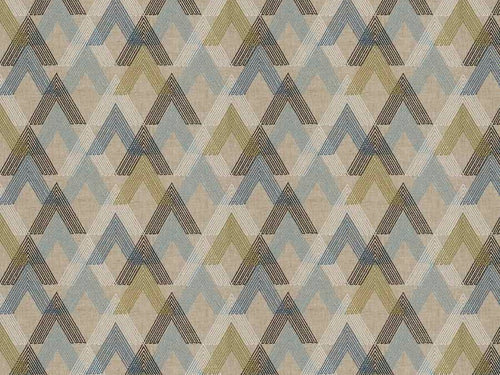 Beige Taupe Blue Green Geometric Embroidered Drapery Fabric