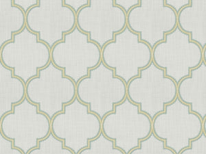 Cream Seafoam Green Beige Trellis Geometric Embroidered Drapery Fabric