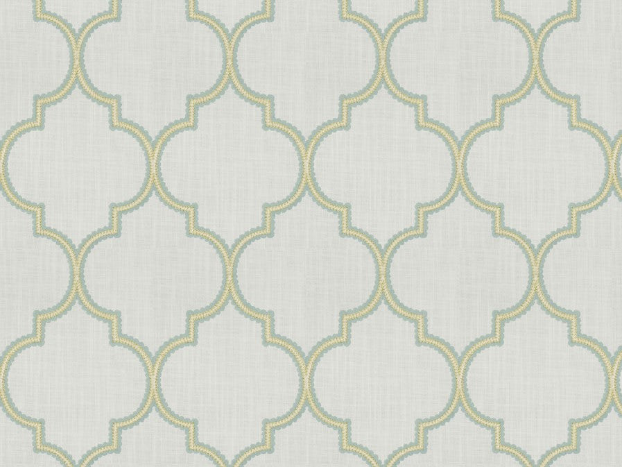 Cream Seafoam Green Beige Trellis Geometric Embroidered Drapery Fabric