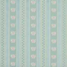 Load image into Gallery viewer, Essentials Victorian Floral Upholstery Drapery Fabric Aqua / Capri Stripe