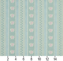 Load image into Gallery viewer, Essentials Victorian Floral Upholstery Drapery Fabric Aqua / Capri Stripe