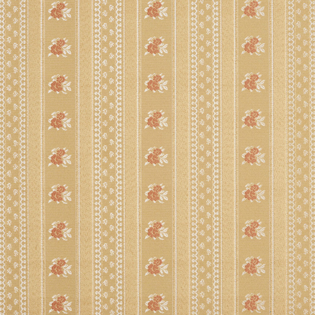 Essentials Victorian Floral Upholstery Drapery Fabric Yellow / Gold Stripe