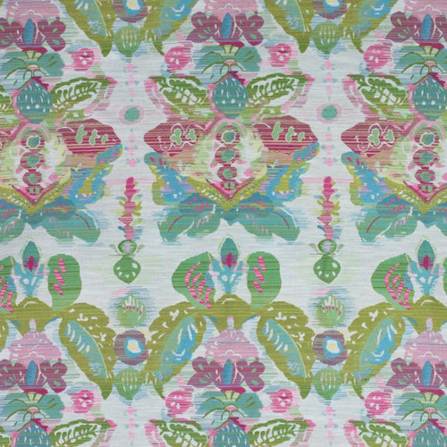 Waterscape Raspberry Pink Chartreuse Green Damask Modern Upholstery Fabric