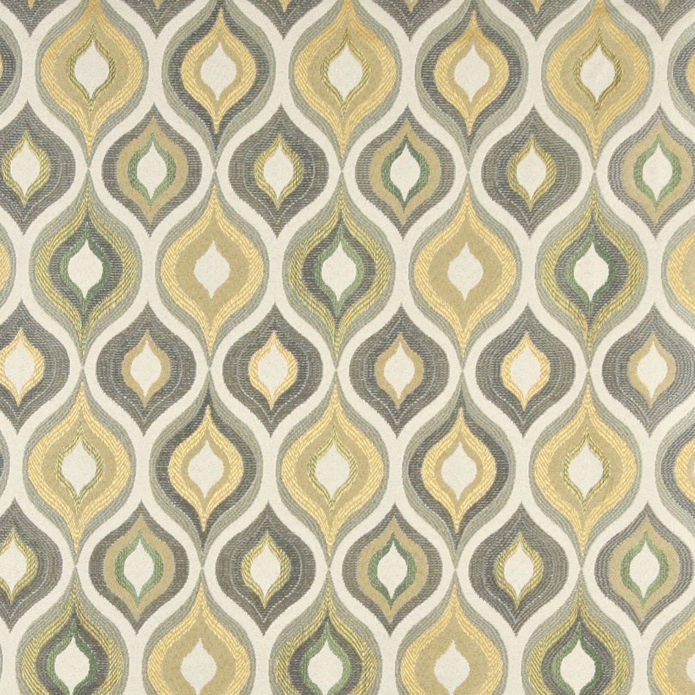 Essentials Cityscapes White Gray Olive Yellow Geometric Trellis Upholstery Drapery Fabric