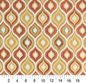 Essentials Cityscapes White Red Maroon Mustard Yellow Geometric Trellis Upholstery Drapery Fabric