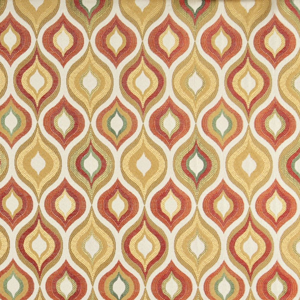Essentials Cityscapes White Red Maroon Mustard Yellow Geometric Trellis Upholstery Drapery Fabric