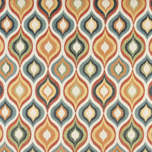 Load image into Gallery viewer, Essentials Cityscapes White Teal Gray Orange Yellow Geometric Trellis Upholstery Drapery Fabric