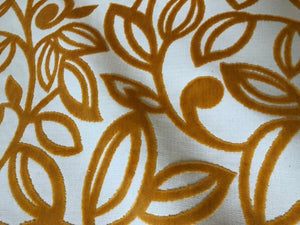 Mustard Gold Yellow Ochre Beige Cut Velvet Upholstery Fabric Retro Mod Floral / Fiore