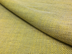 Yellow Gray Greige Basket Weave Linen Texture Water & Stain Resistant Upholstery Fabric