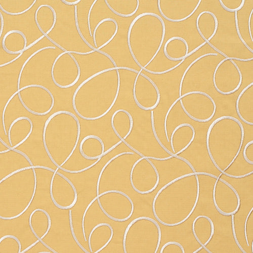 Essentials Linen Upholstery Drapery Fabric Yellow White Embroidered Squiggly