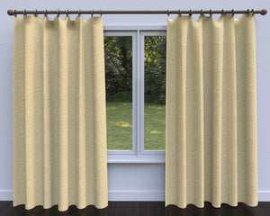 Essentials Linen Upholstery Drapery Fabric Yellow White Embroidered Squiggly