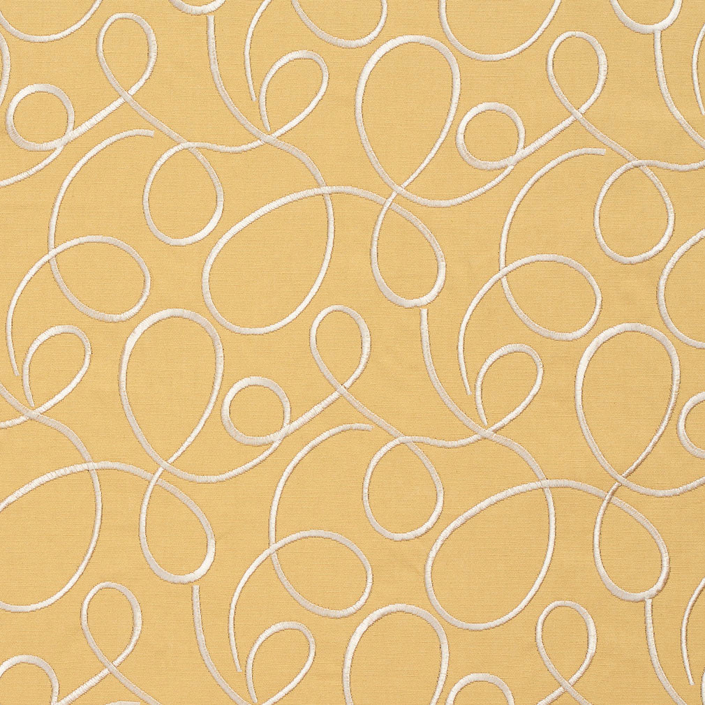 Essentials Linen Upholstery Drapery Fabric Yellow White Embroidered Squiggly
