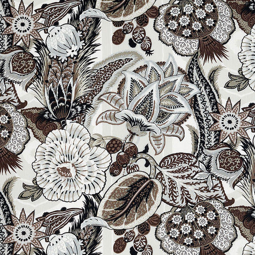 SCHUMACHER ZANZIBAR LINEN PRINT FABRIC 173524 / EBONY & MOCHA