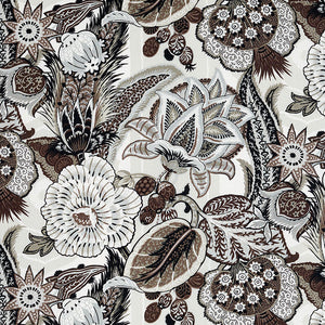 SCHUMACHER ZANZIBAR LINEN PRINT FABRIC 173524 / EBONY & MOCHA